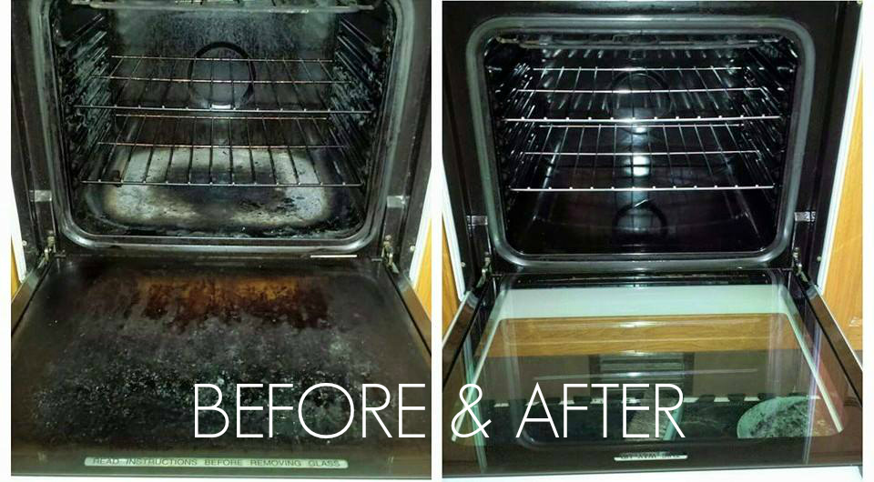 An oven before and after cleaning