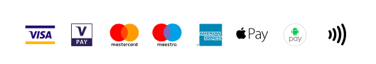 Visa, V Pay, Mastercard, Maestro, American Express, Apple Pay, Android Pay and contactless